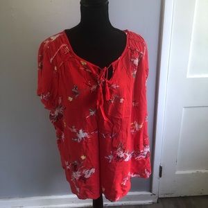 Evri Woman’s 1X Red Floral Summer Blouse